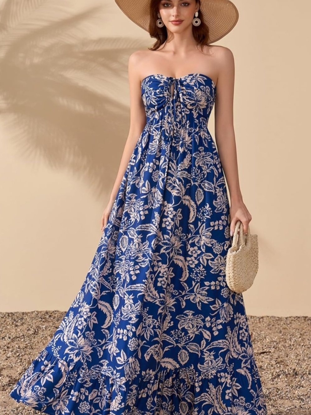 Blue Floral Strapless Maxi Dress Size L 8-10 Boho Beach Resort Summer NWT - Picture 5 of 7